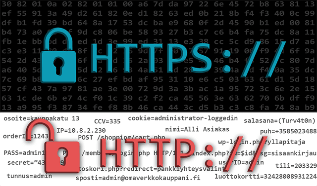 SSL/TLS-salaus näkyy siansaksana, mutta salaamaton yhteys paljastaa kaiken