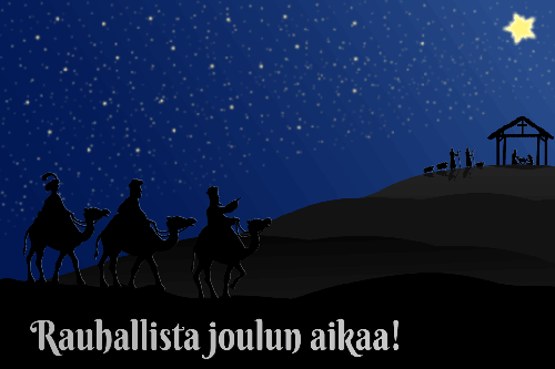Joulukortissa idäntietäjät saapuu tallille, jossa Jeesus on syntynyt